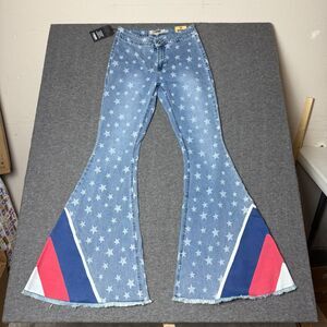 Rock & Roll Denim Bargain Button Bell Jeans USA Women 28x34 Huge Bellbottom